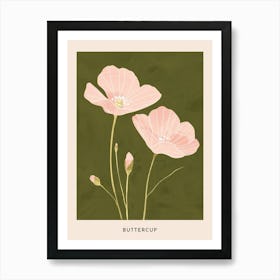 Pink & Green Buttercup 3 Flower Poster Art Print