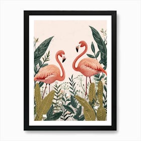 Lesser Flamingo And Ginger Plants Minimalist Illustration 1 Art Print