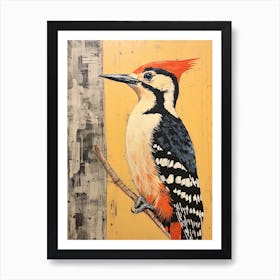Woodpecker, Woodblock Animal Drawing 1 Art Print