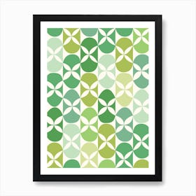 Green Mid-Century Geometric Flowers Art Print