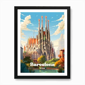 Barcelona Spain Catalonia Modern Travel Illustration 1 Art Print