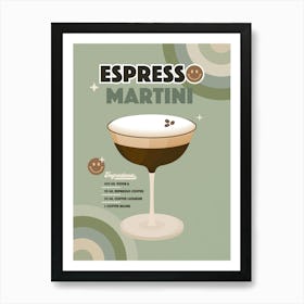 Espresso Martini Cocktail - Retro Rainbow Sage green and Cream Art Print