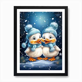 Animated Winter Snow Ducklings 1 Art Print
