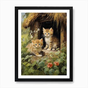 Cute Kittens In The Garden Of A Medieval Barn 1 Art Print