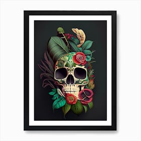 Sugar Skull Day Of The Dead Inspired Skull 1 Botanical Art Print