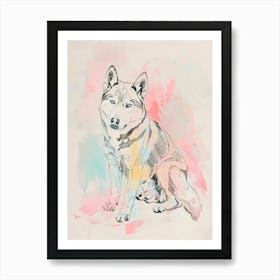 Husky Dog Pastel Line Watercolour Illustration  2 Art Print