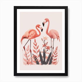 Jamess Flamingo And Heliconia Minimalist Illustration 2 Art Print