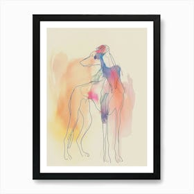 Pastel Greyhound Dog Watercolour Line Illustration Art Print