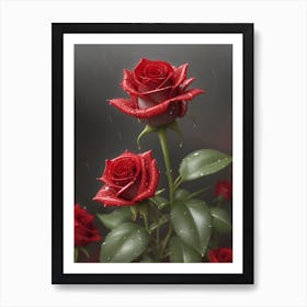 Red Roses At Rainy With Water Droplets Vertical Composition 49 Art Print