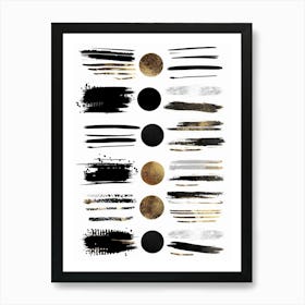 Black And Gold Brush Strokes 34 Art Print