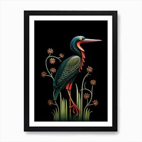 Folk Bird Illustration Green Heron 4 Art Print