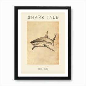 Vintage Bull Shark Pencil Illustration 1 Poster Art Print