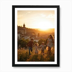 A Large Family Enjoying Their Day In Nature During The Stunning Sunset Siblings Laughing Lively Ch (2) Art Print