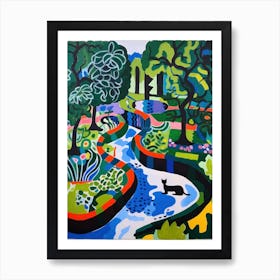 Painting Of A Cat In Garden Of Cosmic Speculation, United Kingdom In The Style Of Matisse 01 Art Print