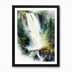 Stalheimskleiva Waterfall, Norway Water Colour  (1) Art Print