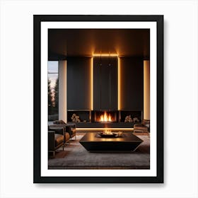 Modern Geometric Fireplace Sleek Lines Brass Accents Highlight The Contemporary Design Ambient Gl Art Print