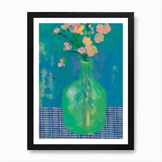 Bouquet Of Wild Flowers In A Green Bottle Art Print