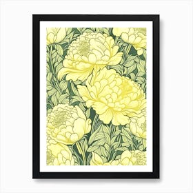 Cottage Gardens Peonies 3 Yellow Drawing Art Print