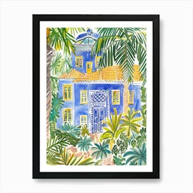 Blue House In Palm Trees Art Print