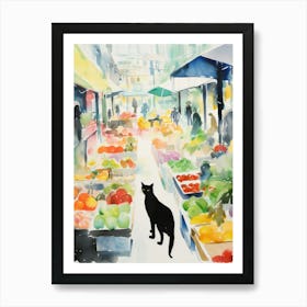 Food Market With Cats In London 1 Watercolour Art Print