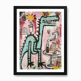 Abstract Pink Blue Graffiti Style Dinosaur Picnic 3 Art Print