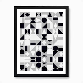 Geometric Pattern In Black And White and Grey Art Print