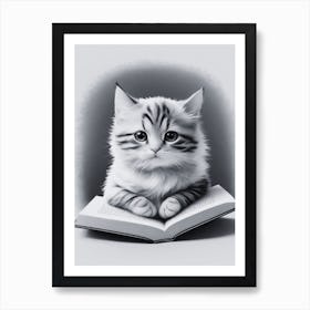 Cat Reading A Book Art Print