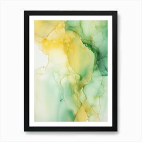 Green, White, Gold Flow Asbtract Painting 4 Art Print