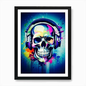 Skull With Headphones 90 Art Print