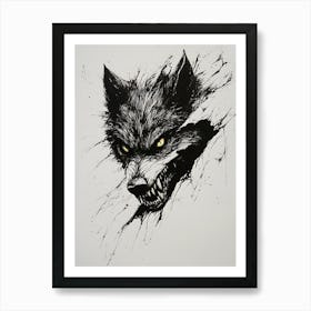 Angry Wolf Watching from Wall Hole 16 Art Print