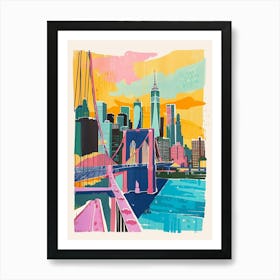 Brooklyn Skyline New York Colourful Silkscreen Illustration 4 Art Print