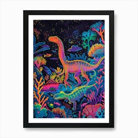 Neon Underwater Dinosaurs 2 Art Print
