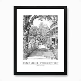 Rainey Street Historic District Austin Texas Black And White Drawing 3 Poster Art Print