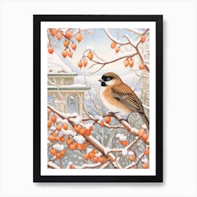 Winter Bird Painting House Sparrow 3 Art Print