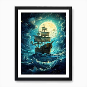 Pirate Ship In The Sea Art Print