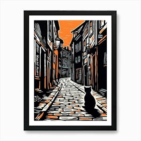 Painting Of Copenhagen Denmark With A Cat In The Style Of Line Art 3 Art Print