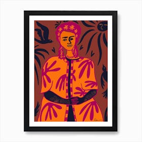 Frida Brown & Orange Art Print