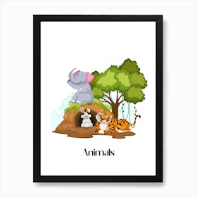 47.Beautiful jungle animals. Fun. Play. Souvenir photo. World Animal Day. Nursery rooms. Children: Decorate the place to make it look more beautiful. Art Print
