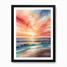 Watercolor Sunset On The Beach Art Print