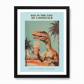 Dinosaur Drinking A Milkshake Retro Collage 2 Poster Art Print