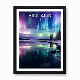 Colourful Finland Northern Lights travel poster Art Print Art Print