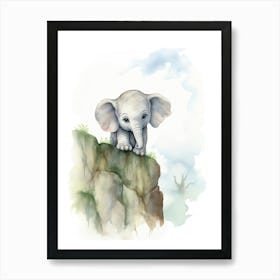 Elephant Painting Rock Climbing Watercolour 3 Art Print