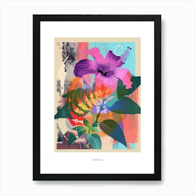 Hibiscus 2 Neon Flower Collage Poster Art Print