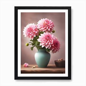 Pink Dahlias in a Vase Art Print