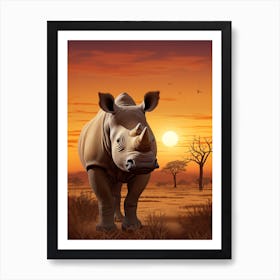 Rhinoceros Sunset Painting 2 Art Print
