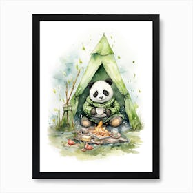 Panda Art Camping Watercolour 3 Art Print