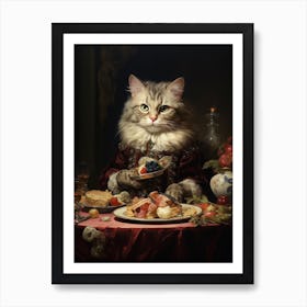 Cat Fine Dining Rococo Style 1 Art Print