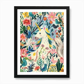 Unicorn With Woodland Friends Fauvism Inspired 4 Art Print