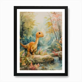 Cute Dinosaur By A Stream Storybook Painting Style Art Print