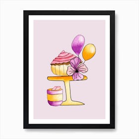 Gold And Purple Party Cupcakes Art Print